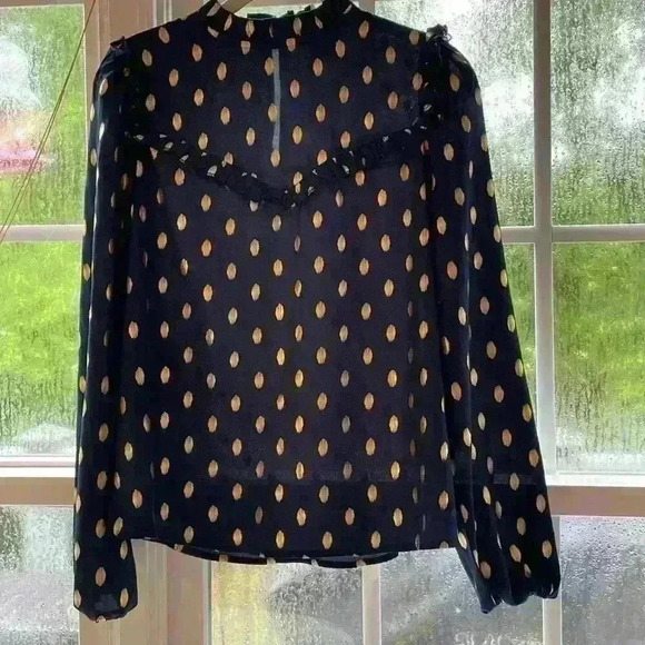 Amazon Purchase Navy Sheer Blouse with Gold Details Small - Picture 1 of 11